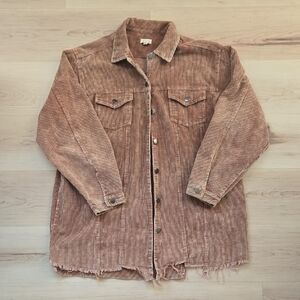 POL Corduroy Oversized Shacket, Brown, Size Medium